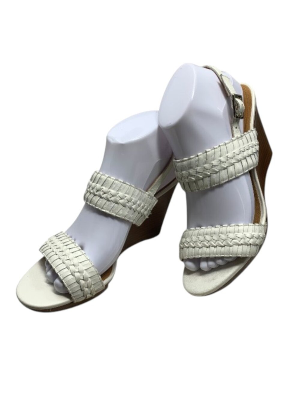 Jack Rogers Tinsely White Leather Whipstitch‎ High Wedge Sandals